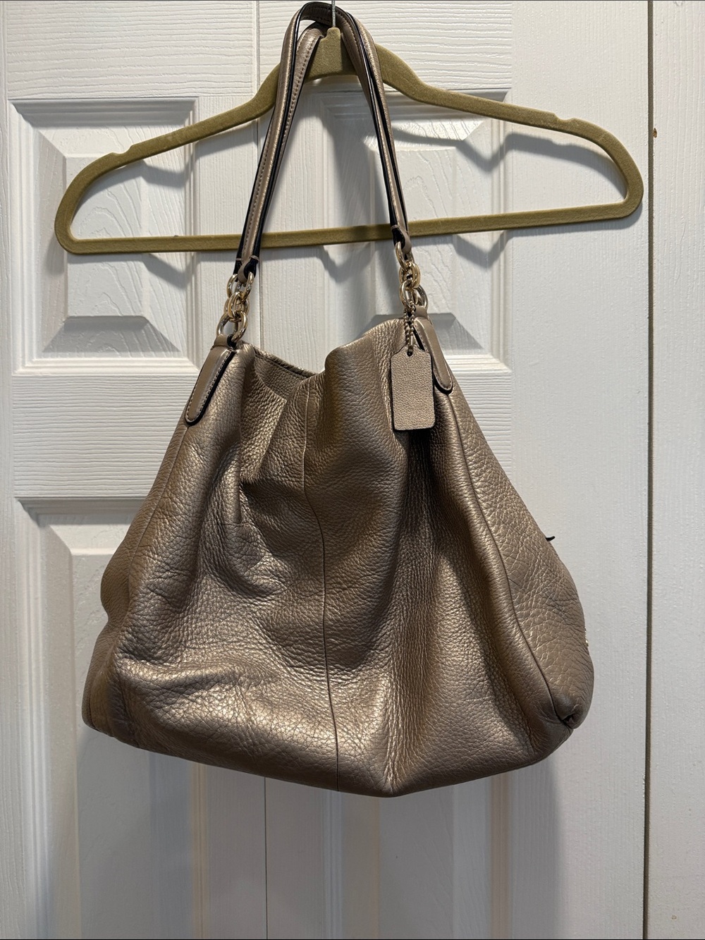 Coach Large Pebbled Leather Hobo Bag in Taupe